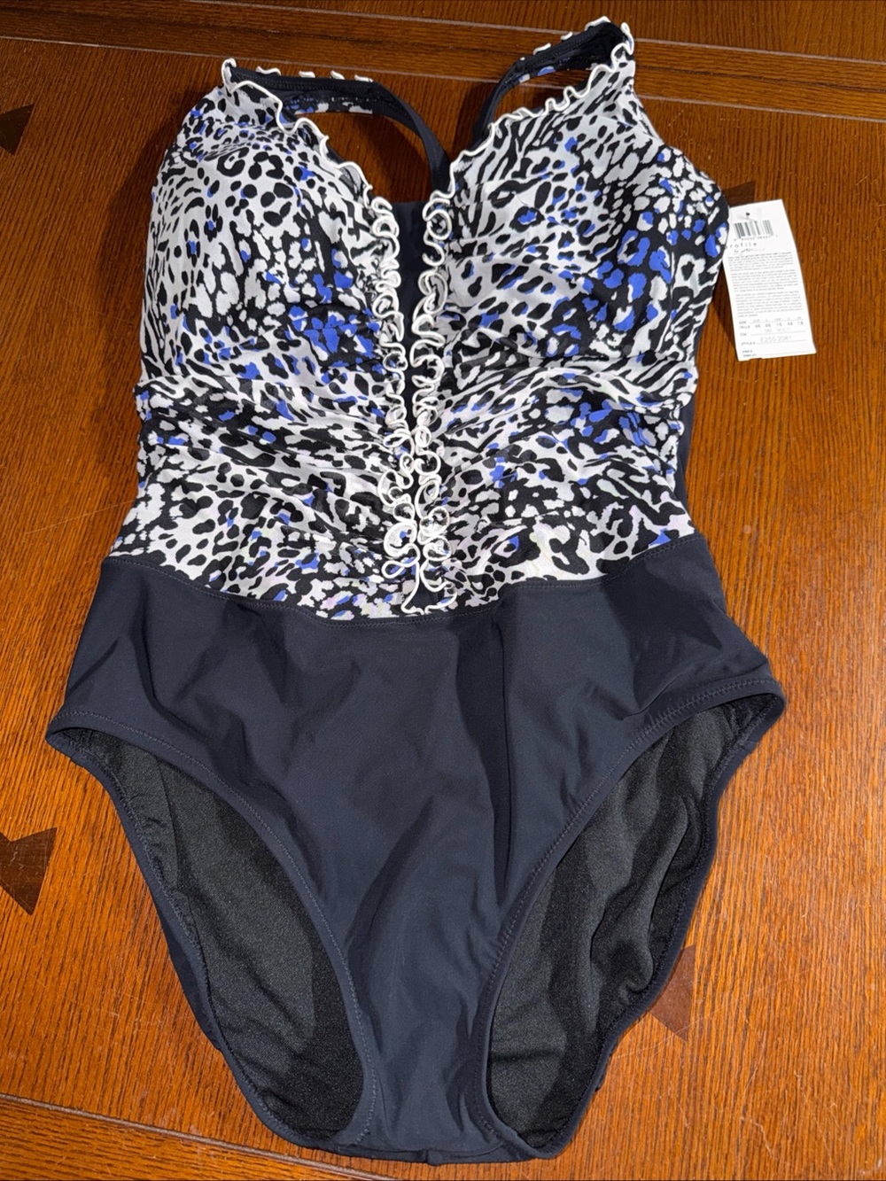 Profile by Gottex  One-Piece Swimsuit with Blue Accents Animal Print Size 16